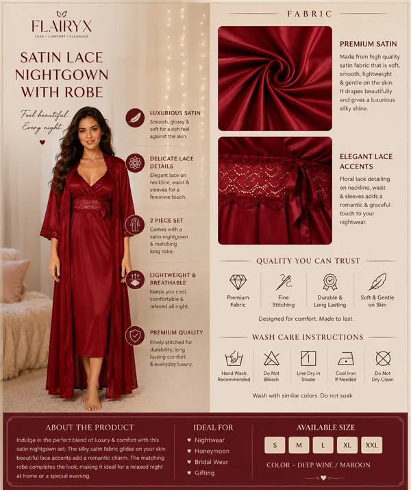 Flairyx_Maroon_Satin_Lace_Night_Gown_with_Robe