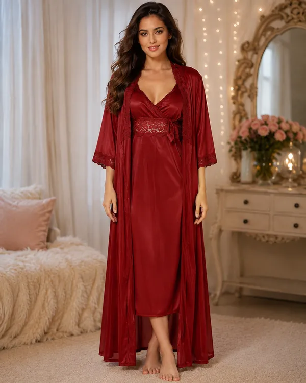 Flairyx_Maroon_Satin_Lace_Night_Gown_with_Robe