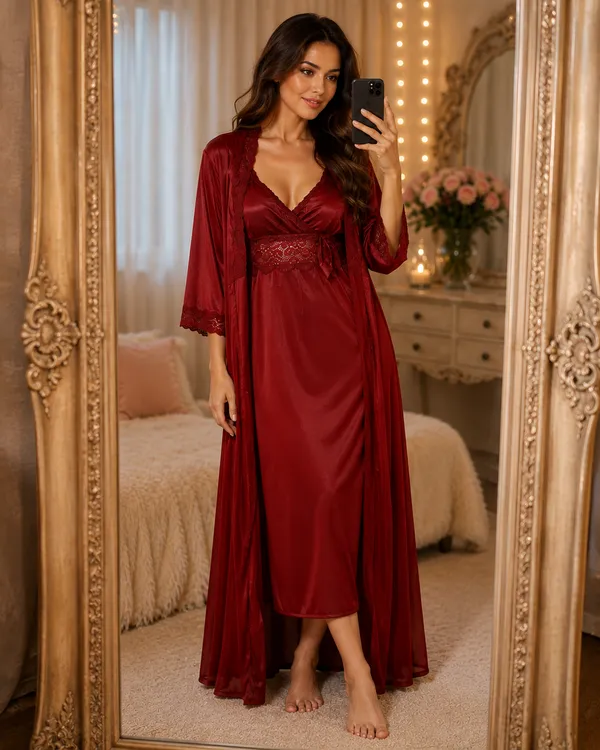 Flairyx_Maroon_Satin_Lace_Night_Gown_with_Robe