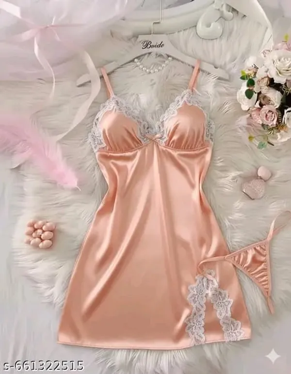 Peach_Satin_Lace-Trim_Bodycon_Dress