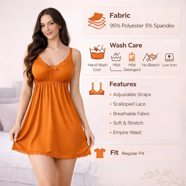 Sunset_Orange_Lace_Babydoll_Night_dress