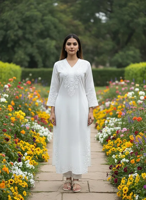 White_Rayon_Long_Chikankari_Kurta_For_Women