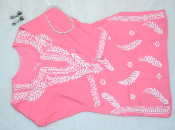Pink_Rayon_Short_Chikankari_Kurta_For_Women