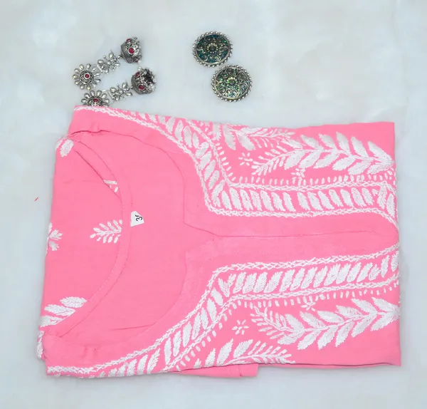Pink_Rayon_Short_Chikankari_Kurta_For_Women