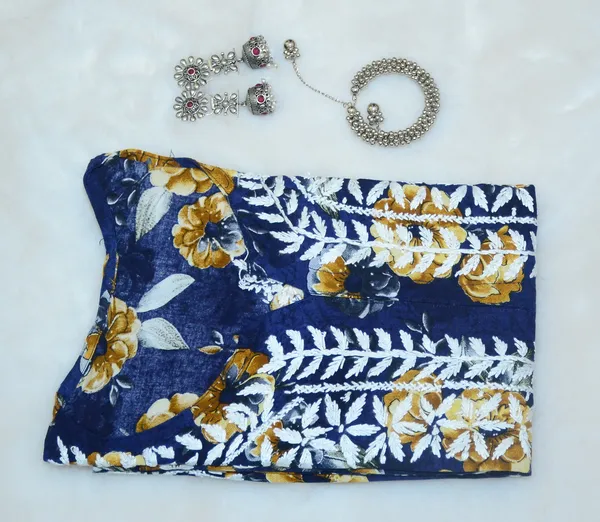 Navy_Blue_Rayon_Printed_Long_Chikankari_Kurta_For_Women