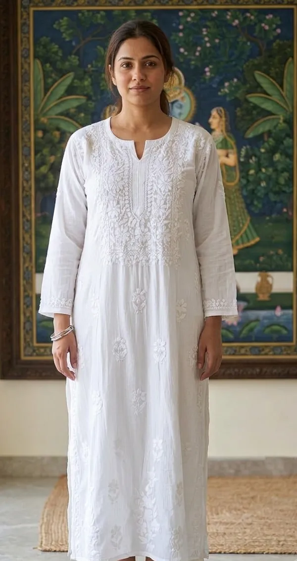 MODAL_WHITE_LONG_CHIKANKARI_KURTA