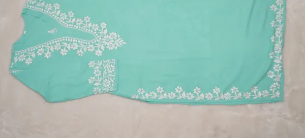 Light_Blue_Rayon_Long_Chikankari_Kurta_For_Women