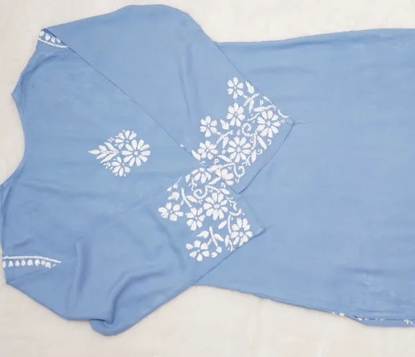 Blue_Rayon_Long_Chikankari_Kurta_For_Women