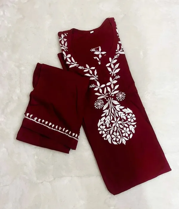 Maroon_Rayon_Chikankari_Plazzo_Set