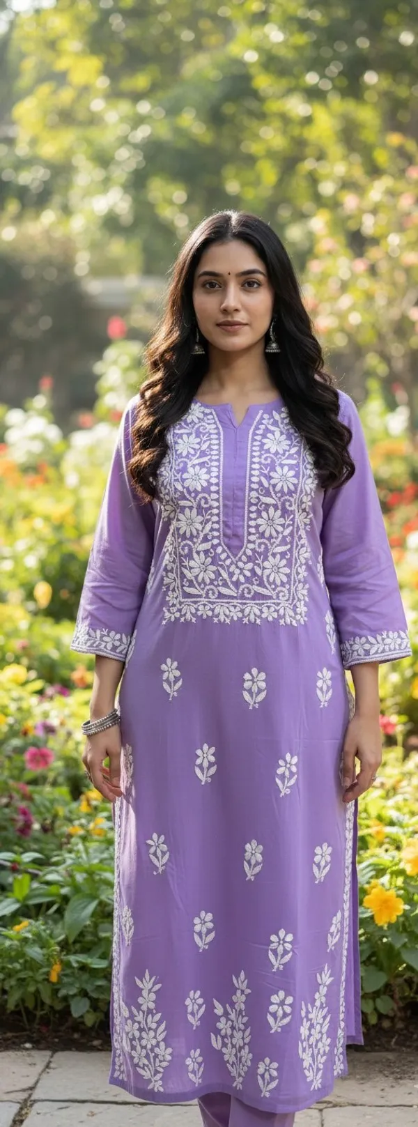 Lavender_Modal_Long_Chikankari_Kurta_For_Women