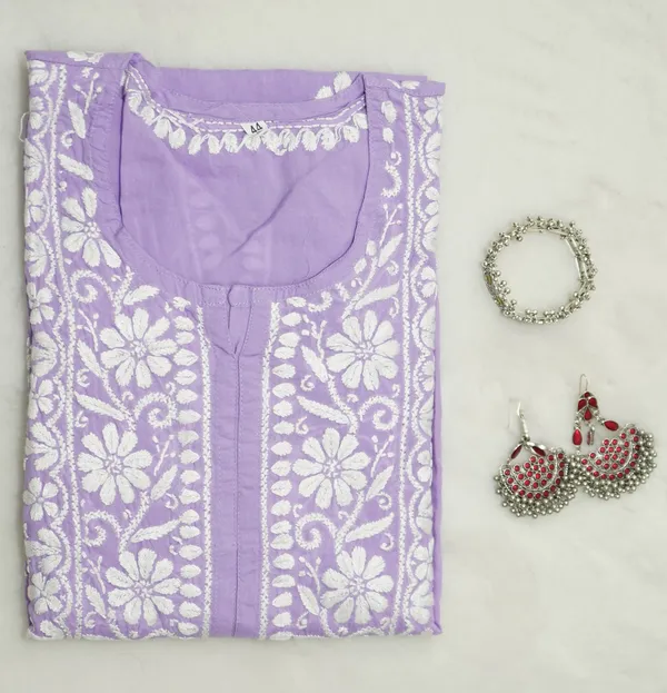 Lavender_Modal_Long_Chikankari_Kurta_For_Women