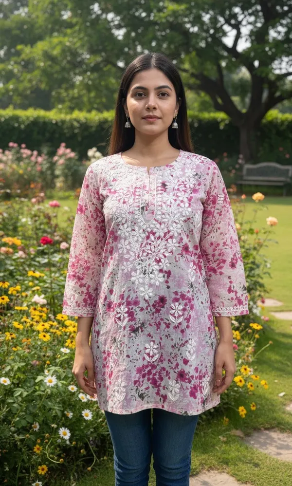 Pink_Mul_Cotton_Short_Chikankari_Kurta_For_Women