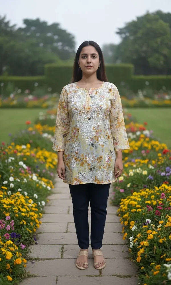 Yellow_Mul_Cotton_Short_Chikankari_Kurta_For_Women