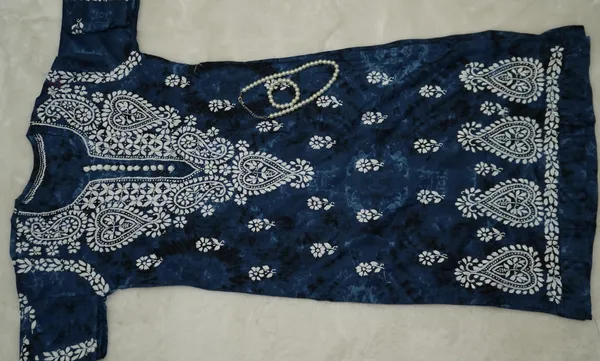 Blue_Denim_Cotton_Chikankari_Long_Kurta_For_Women
