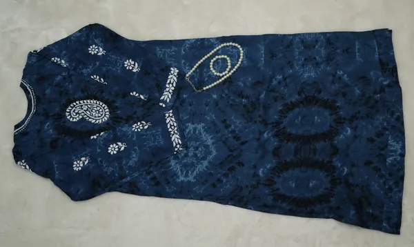 Blue_Denim_Cotton_Chikankari_Long_Kurta_For_Women