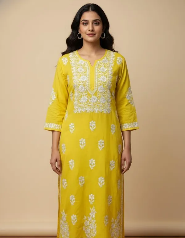 Yellow_Modal_Long_Chikankari_Kurta_For_Women