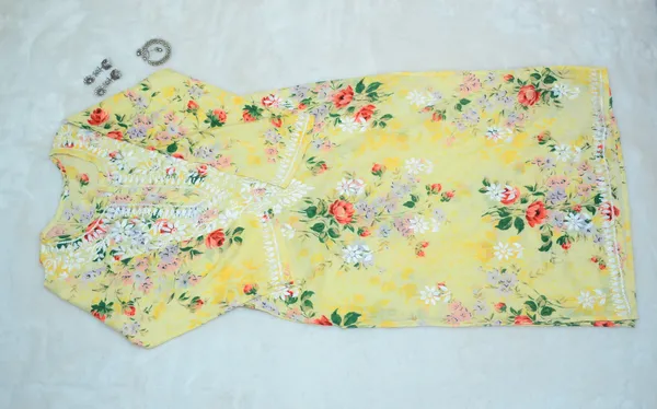 Yellow_Mul_Cotton_Chikankari_Long_Kurta_For_Women