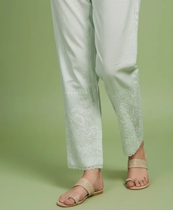 White_Cotton_Pant_Machine_Work_With_Lace_For_Women