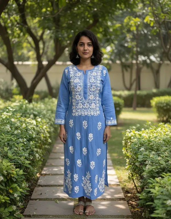 Blue_Modal_Long_Chikankari_Kurta_For_Women