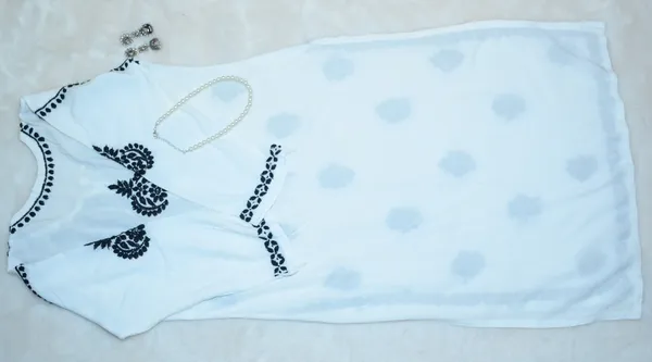 White_Rayon_Long_Chikankari_Kurta_Black_Embroidery