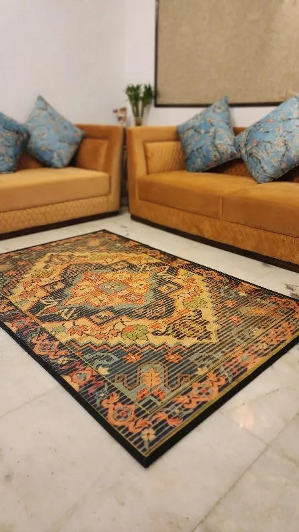 Bamboo_Carpet_For_Home/Bamboo_Carpet_For_Living_Room_Small_Size_Blue_Tribal_Print