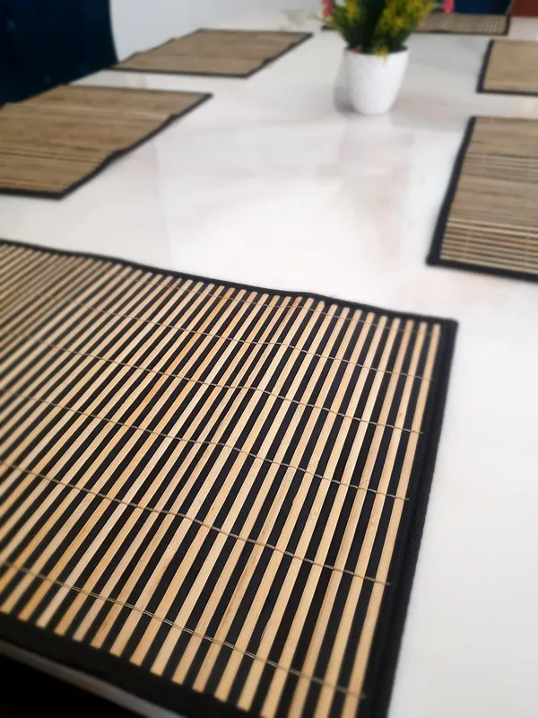 Bamboo_Placemats/Dining_Table_Mats-_Set_of_6_Balck_Stripes_Mats/_Sushi_Mats-30x45cm