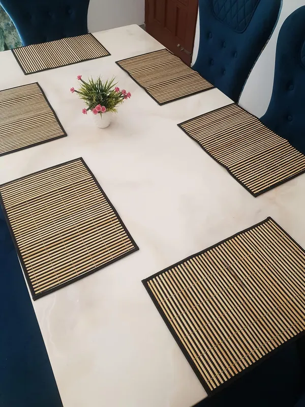 Bamboo_Placemats/Dining_Table_Mats-_Set_of_6_Balck_Stripes_Mats/_Sushi_Mats-30x45cm