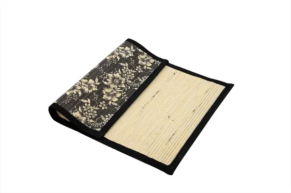 Bamboo_Placemats_&_Table_Runner_Set_Black_Floral_Print_Black-_Pack_of_7