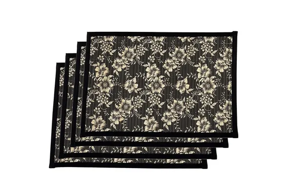 Bamboo_Dining_Table_Mats/Placemats_Black_And_White_Floral_Print_Pack_Of_6_30x45cm