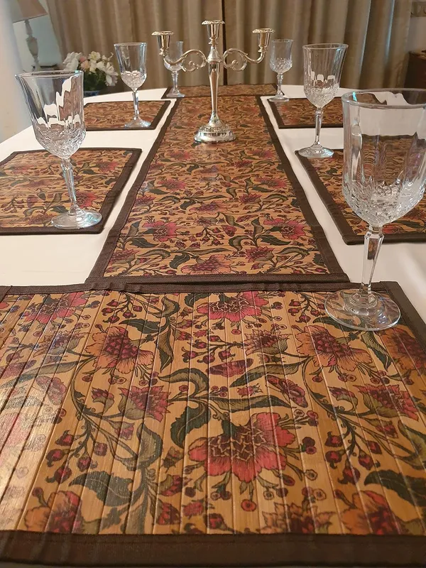 Multicolor_Bamboo_Dining_Table_Mats_And_Table_Runner_Set_Indian_Floral_Print_2