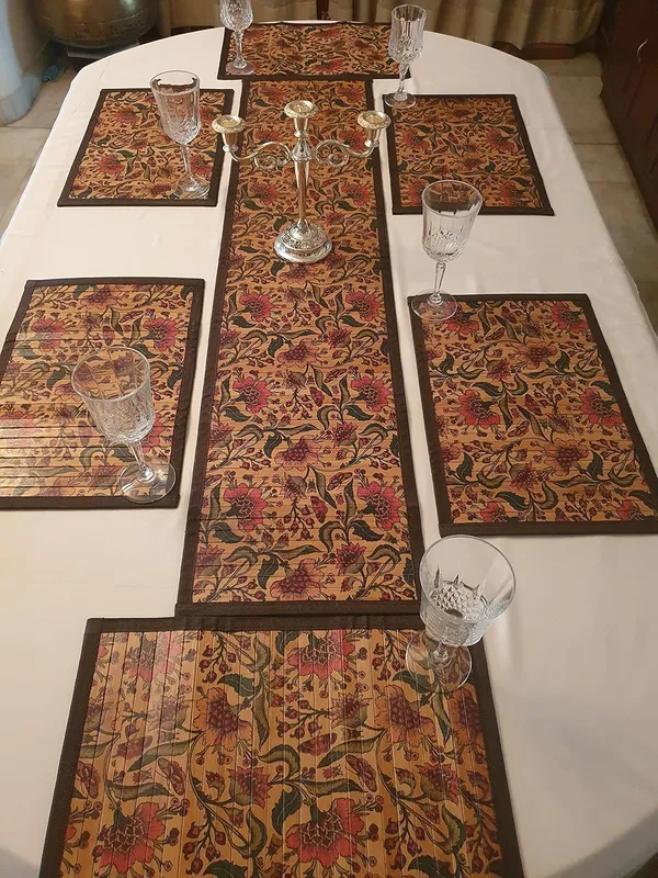 Multicolor_Bamboo_Dining_Table_Mats_And_Table_Runner_Set_Indian_Floral_Print_2