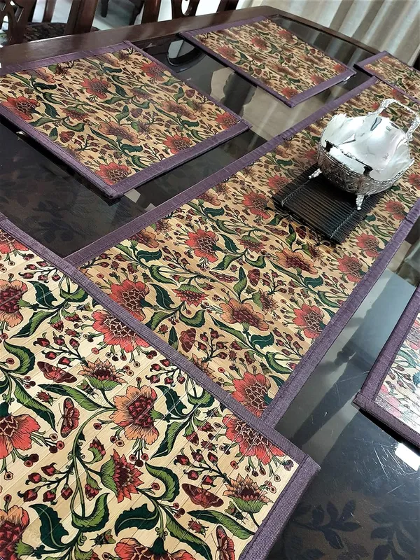Multicolor_Bamboo_Dining_Table_Mats_And_Table_Runner_Set_Indian_Floral_Print_2