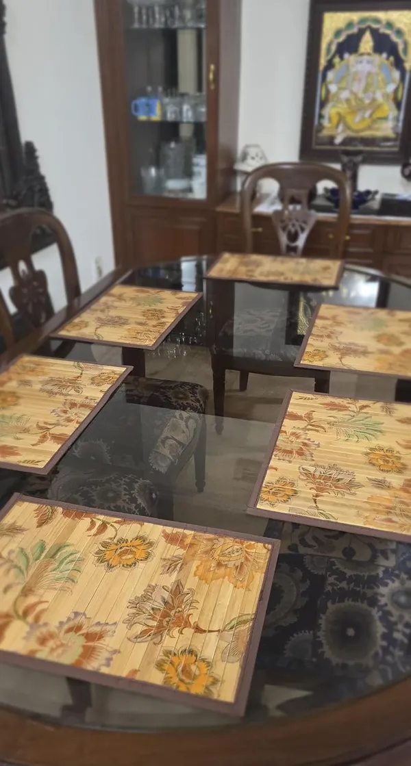 Bamboo_Placemats_And_Dining_Table_Mats/Wooden_Mats-_Multicolor_Floral_Print_Pack_of_6