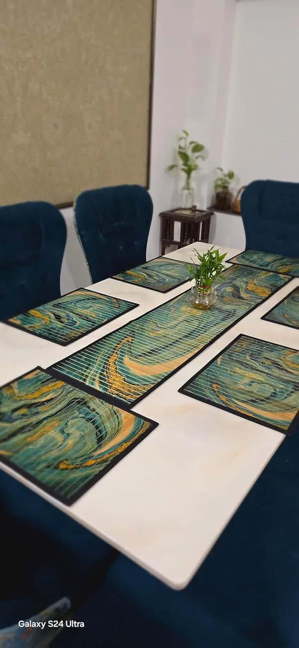 Bamboo_Dining_Placemats/_Tablemats__Set_Ocean_Print_-_Pack_Of_6_Mats_With_1_Runner