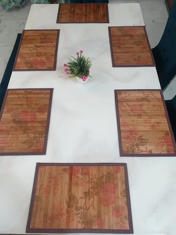 Flower_Print_Bamboo_Placemats/Dining_Table_Mat_srose_Flower_Print_(30x45cm)