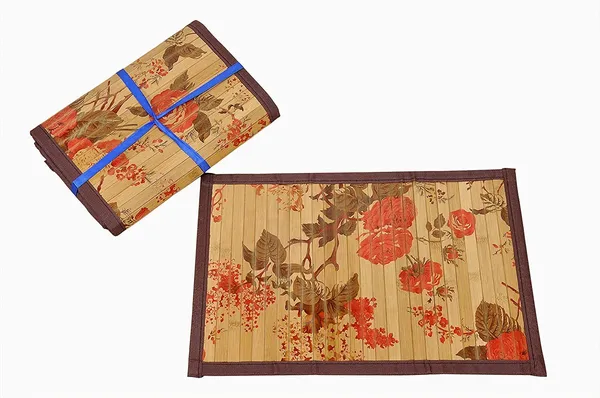 Flower_Print_Bamboo_Placemats/Dining_Table_Mat_srose_Flower_Print_(30x45cm)