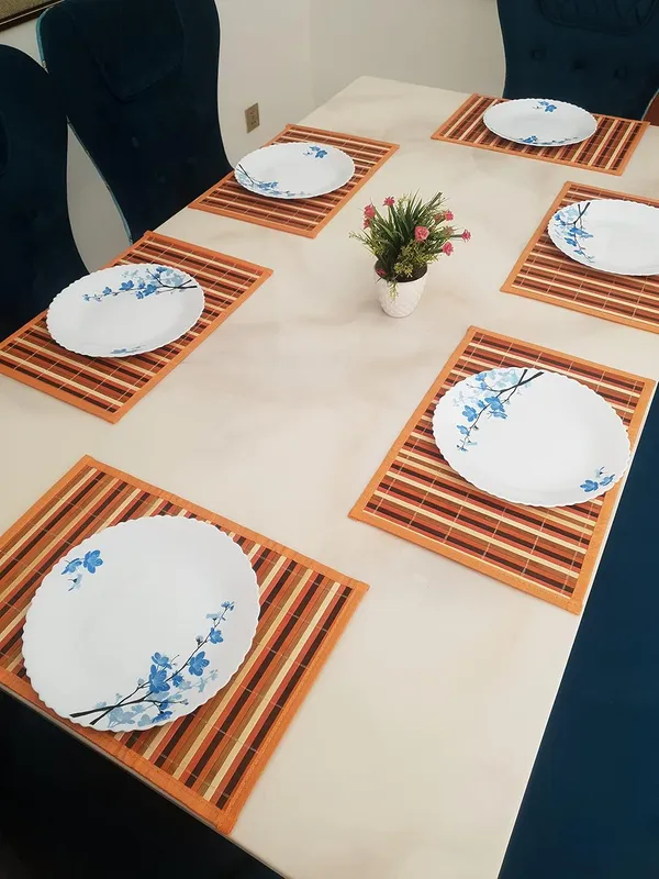 Bamboo_Dining_Table_Mats/Placemats_for_Dining_Table_Multicolour_Stripes_Orange_30x45cm