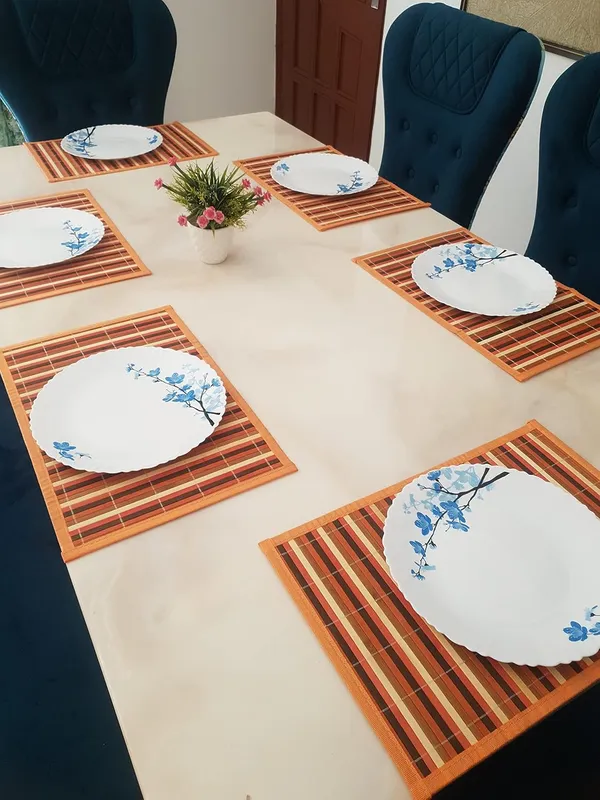 Bamboo_Dining_Table_Mats/Placemats_for_Dining_Table_Multicolour_Stripes_Orange_30x45cm