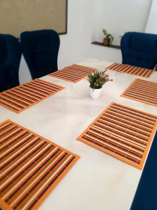 Bamboo_Dining_Table_Mats/Placemats_for_Dining_Table_Multicolour_Stripes_Orange_30x45cm