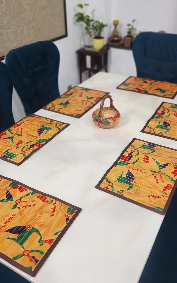 Multicolor_Bamboo_Placemats_floral_Print_bamboo_Table_Mats/Dining_Placemats_yellow_Flower_Print_30x45cm