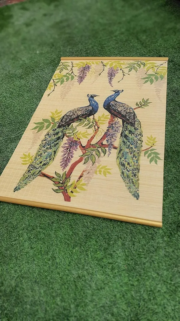 Bamboo_Wall_Hanging_Diwali_Gift/Home_Decor/Wall_Decor/Home/Office/Diwali_Pooja_Painting-__Peacock_60X90Cms