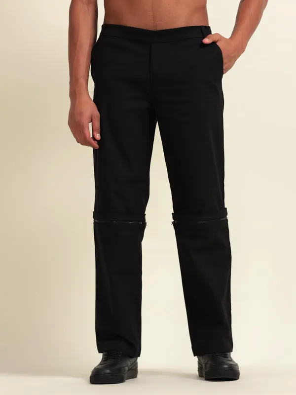 Black_Cotton_Regular_Fit_Convertible_Pants_For_Men
