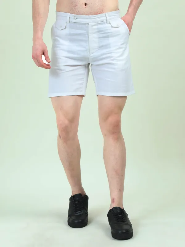 White_Linen_Relaxed_Fit_Shorts_For_Men