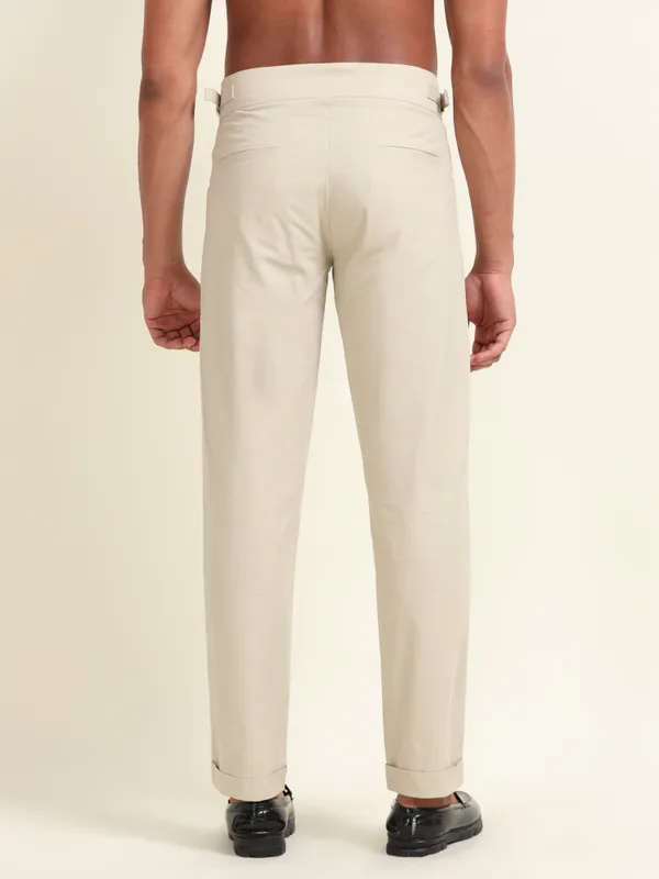 Cream_Cotton_Double_Pleat_Straight_Fit_Pants_For_Men