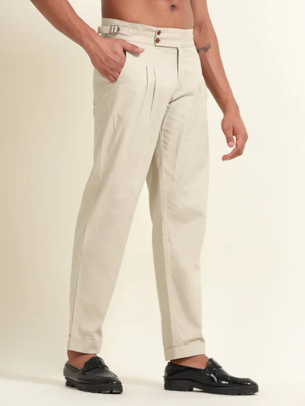 Cream_Cotton_Double_Pleat_Straight_Fit_Pants_For_Men