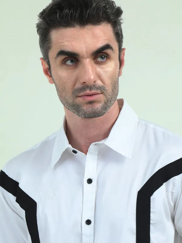 White_Fleece_Regular_Fit_Double_Stripe_Formal_Shirt_For_Men