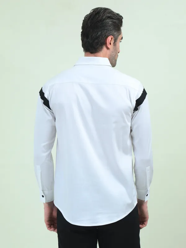 White_Fleece_Regular_Fit_Double_Stripe_Formal_Shirt_For_Men