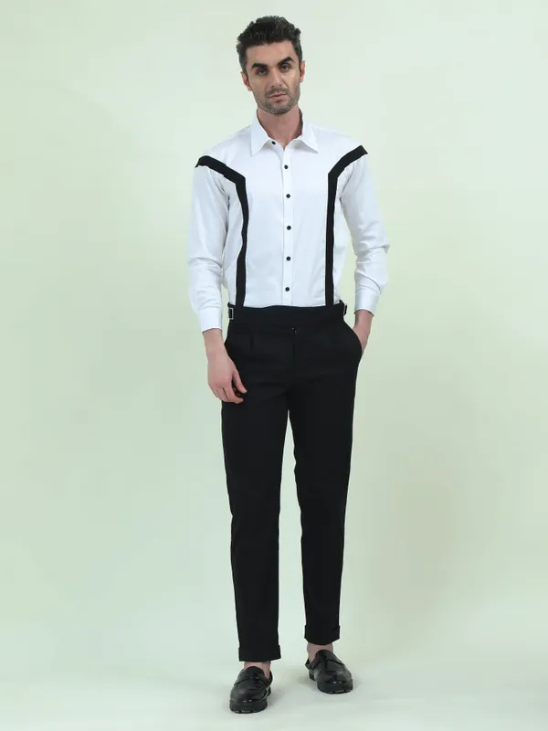 White_Fleece_Regular_Fit_Double_Stripe_Formal_Shirt_For_Men