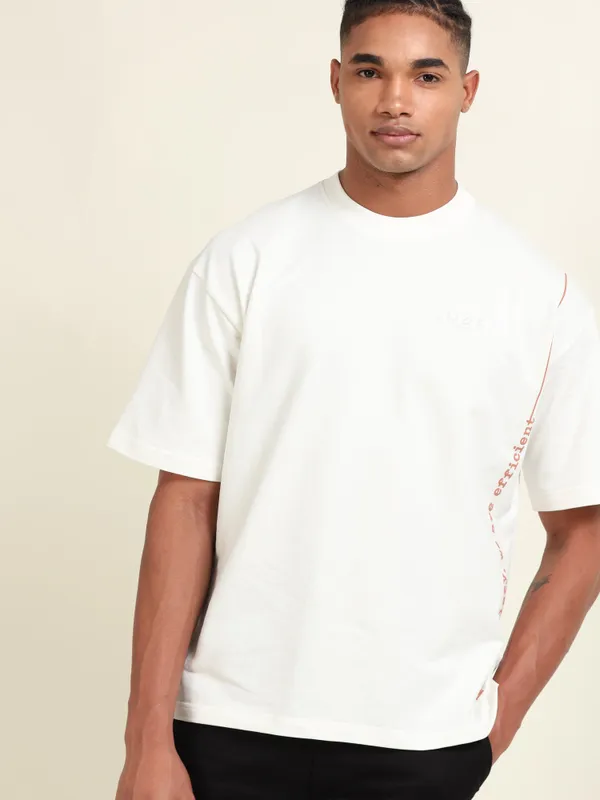 White_Cotton_Oversized_Slogan_Print_T-Shirt_For_Men