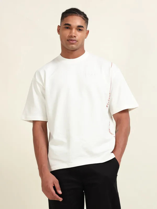 White_Cotton_Oversized_Slogan_Print_T-Shirt_For_Men